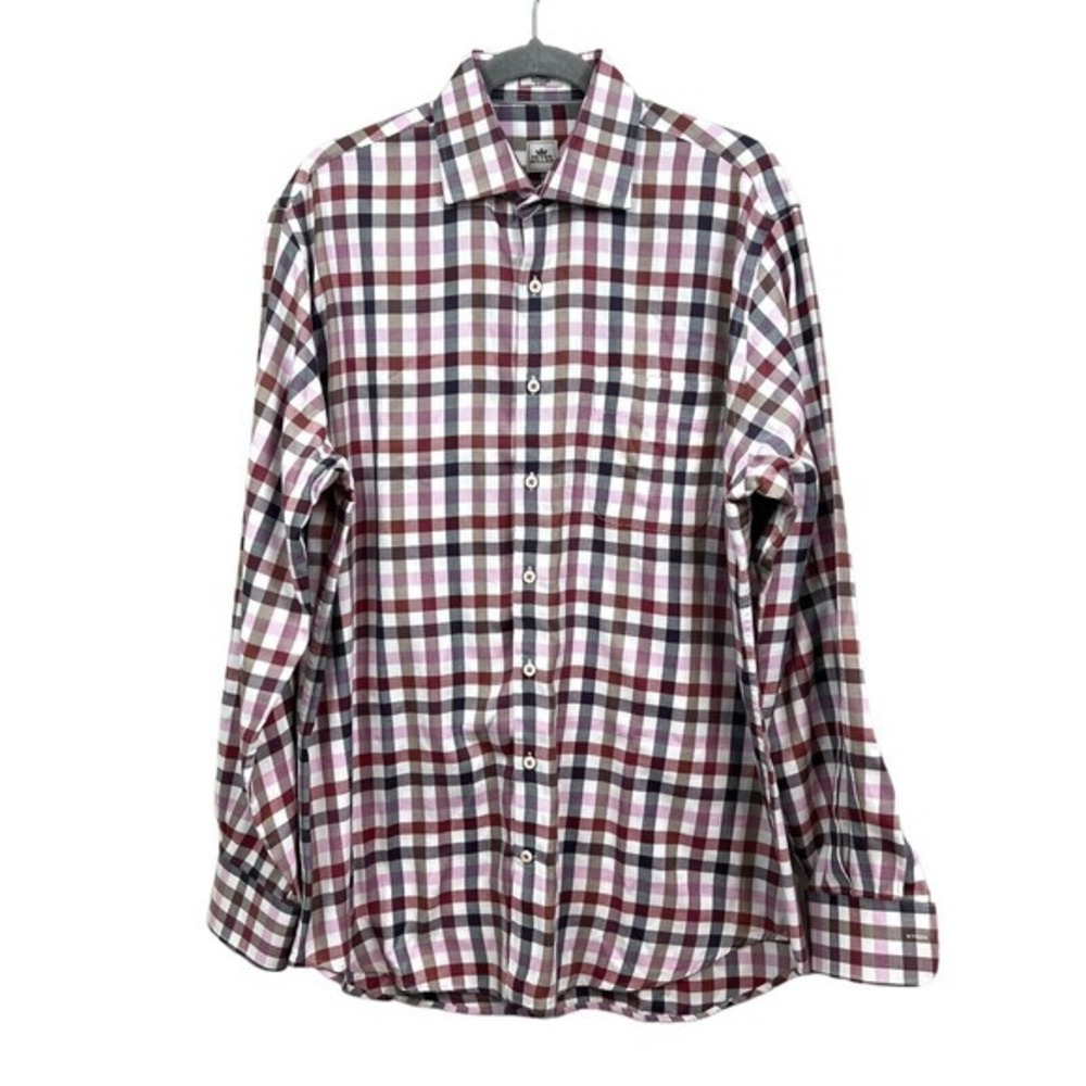Peter Millar Mens Plaid Shirt Button Up Pocket Long Sleeve White Pink Purple L*